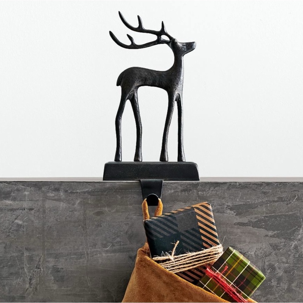 Pottery Barn Christmas Reindeer Black Bronze Metal Stocking Holder Hanger